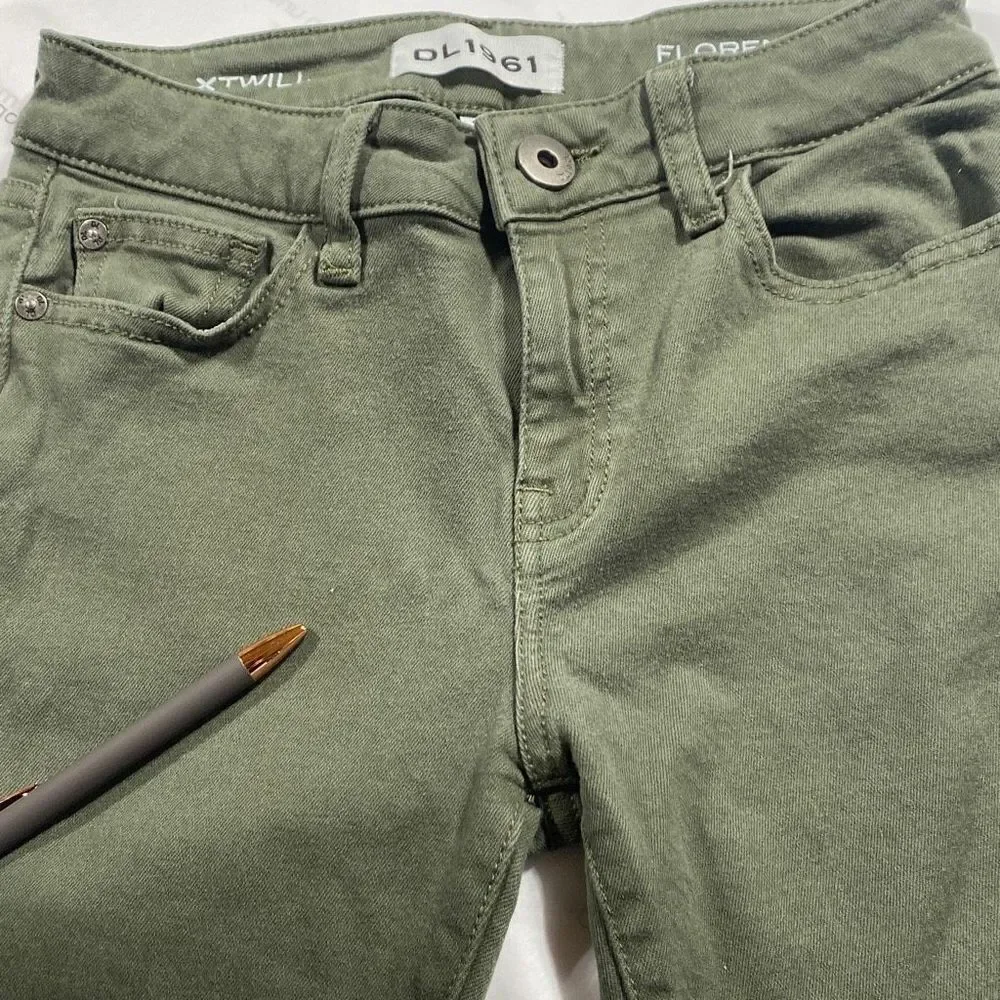 DL1961 Florence Intasculpt Skinny Zip Ankle Mid-Rise‎ Jeans Green 24